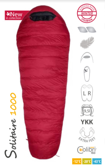 Spacák Warmpeace Solitaire 1000 - 170 cm ribbon red/black levý