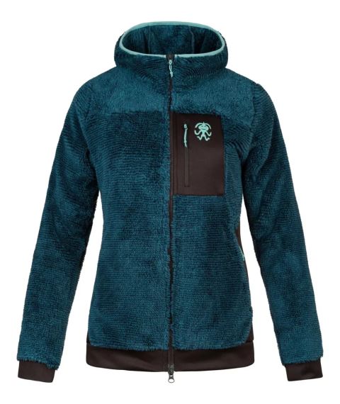 Přední pohled na tmavě modrou plyšovou Mikinu Rafiki TARIFA dark navy 34 s kapucí, zipem a náprsní kapsou.