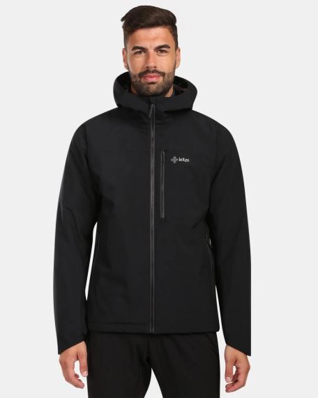 Model v černé Pánské outdoorové bundě Kilpi OLVERA černá L, čelní pohled.