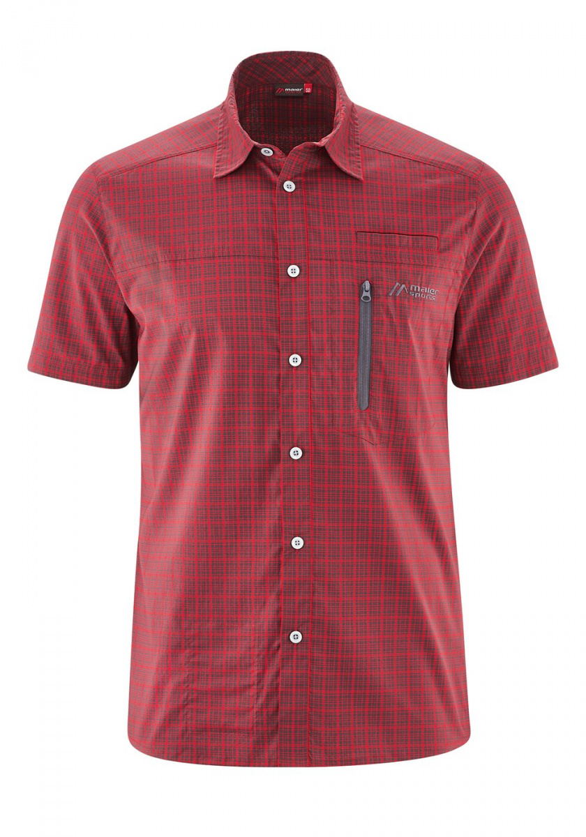 Levně Pánská košile s krátkým rukávem Maier Sports Mats S/S red/grey S