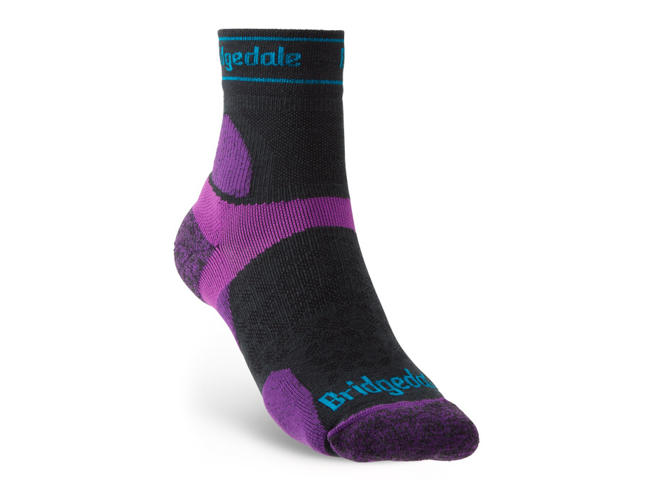 Dámské běžecké ponožky Bridgedale Trail Run UL T2 MS 3/4 Crew charcoal/purple M (5-6,5 UK)