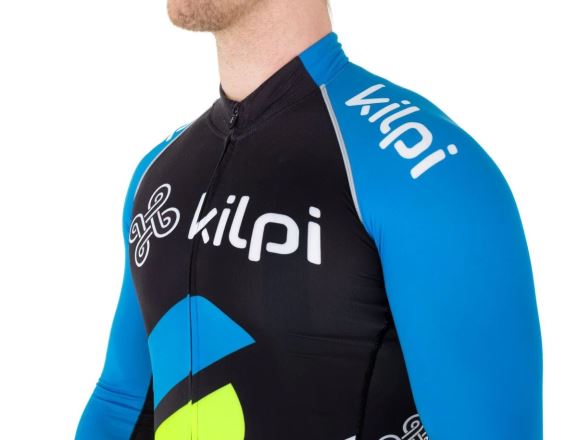 Boční pohled na modela oblečeného v pánském cyklistickém dresu Kilpi RAPITA-M modrá. (3)