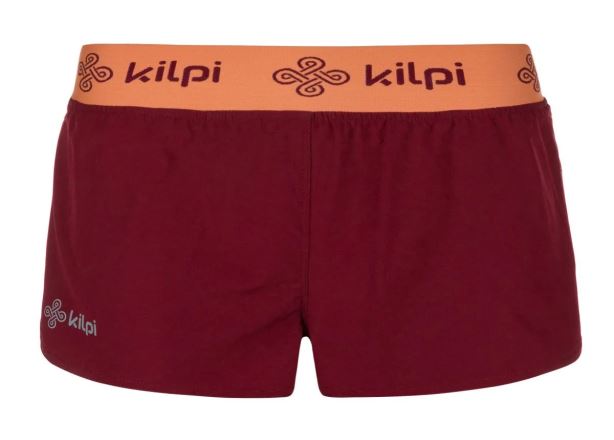 Přední pohled na dámské funkční kraťasy Kilpi IRAZU-W tmavě červená s elastickým pasem.