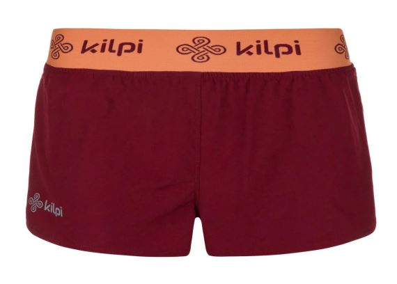 Přední pohled na dámské funkční kraťasy Kilpi IRAZU-W tmavě červená s elastickým pasem.