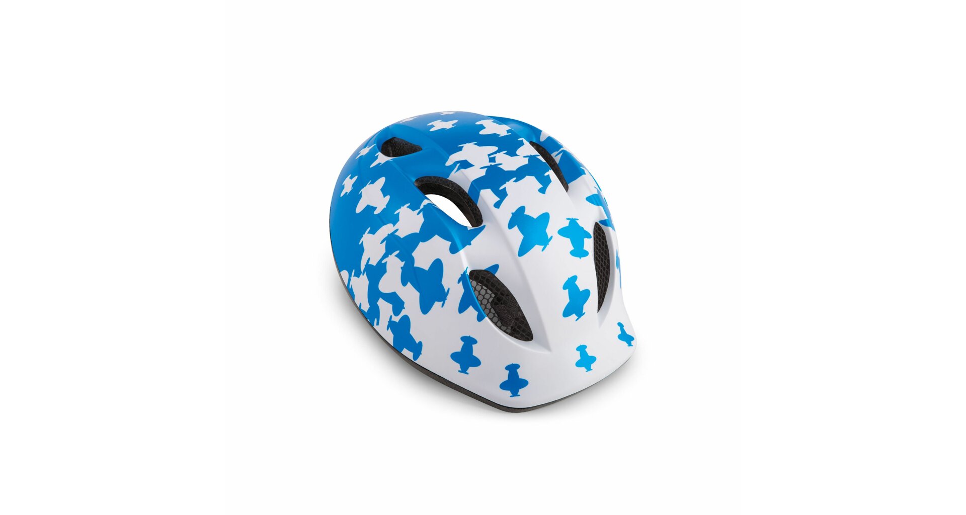 Dětská cyklistická helma MET Super Buddy letadla/modrá/bílá matná M-L(52-57)