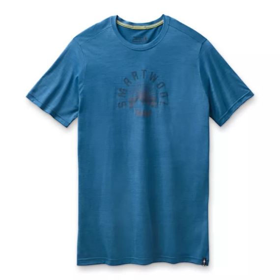 Pánské tričko s krátkým rukávem a potiskem Smartwool M Merino Sport 150 Sunrise Mountains light neptune blue