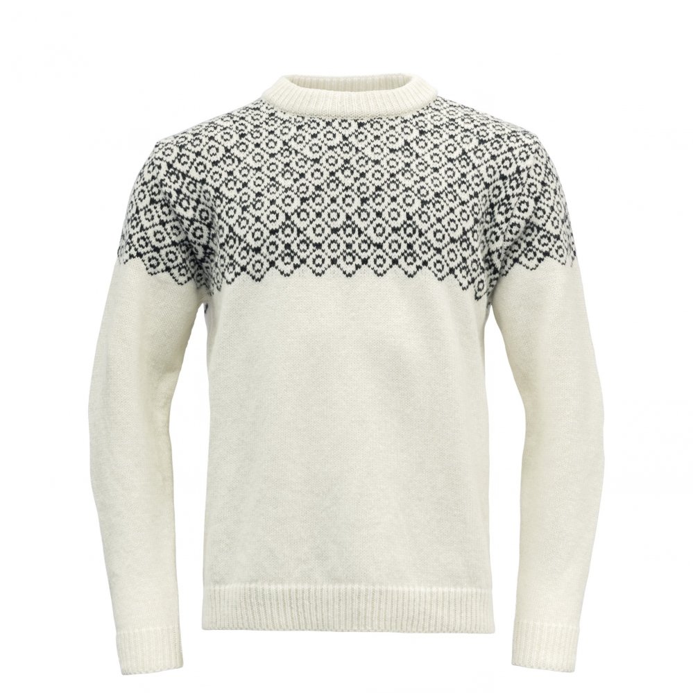 Unisex turistický svetr Devold Bjornoya Wool Sweather Offwhite/Ink M