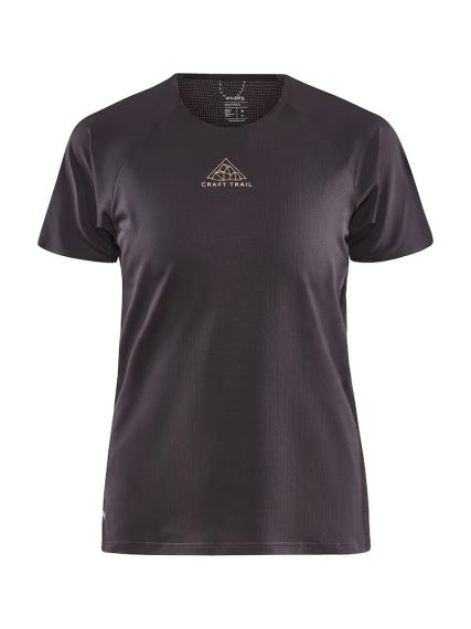 Čelní detail šedého dámského běžeckého trika Craft PRO Trail SS.