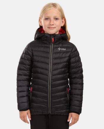 Dětská bunda Kilpi REBEKI-JG černá 110 na modelce, celkový pohled zepředu.