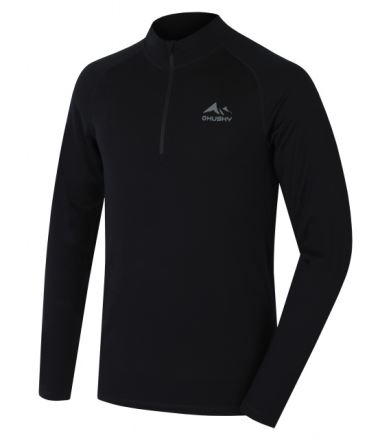 Pánské merino triko Husky MEROW ZIP M black, velikost