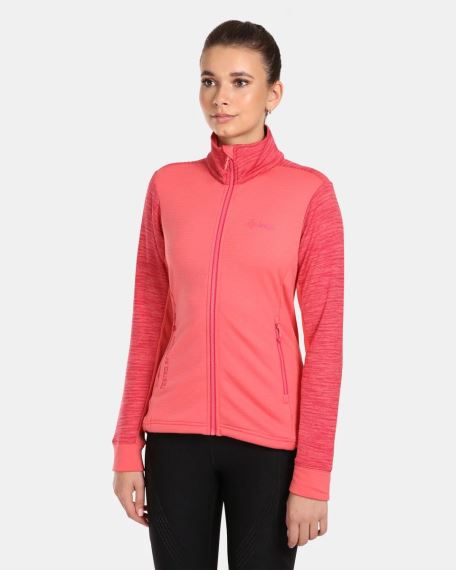 Přední pohled na Dámskou mikinu Kilpi SIREN-W růžovou na modelce.