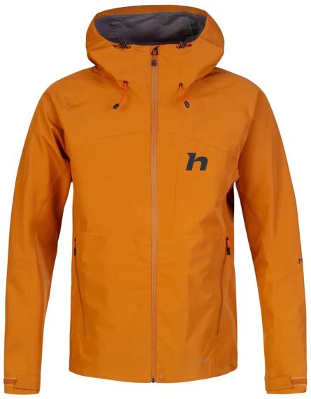 Přední pohled na Bundu Hannah ALAGAN pumpkin spice L s kapucí na bílém pozadí.
