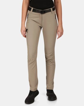 Dámské outdoorové kalhoty Kilpi BELVELA-W khaki zobrazené na modelce z předního pohledu.