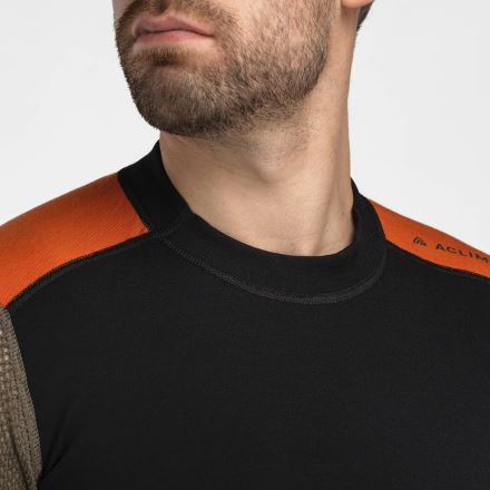 Pánské termotriko Aclima WoolNet Hiking Crew Neck jet black/tarmac/gold flame (4)