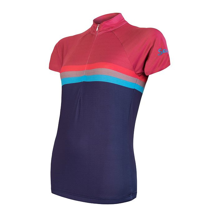 Dámský cyklistický dres s krátkým rukávem SENSOR Cyclo Summer Stripe modrá/lilla L