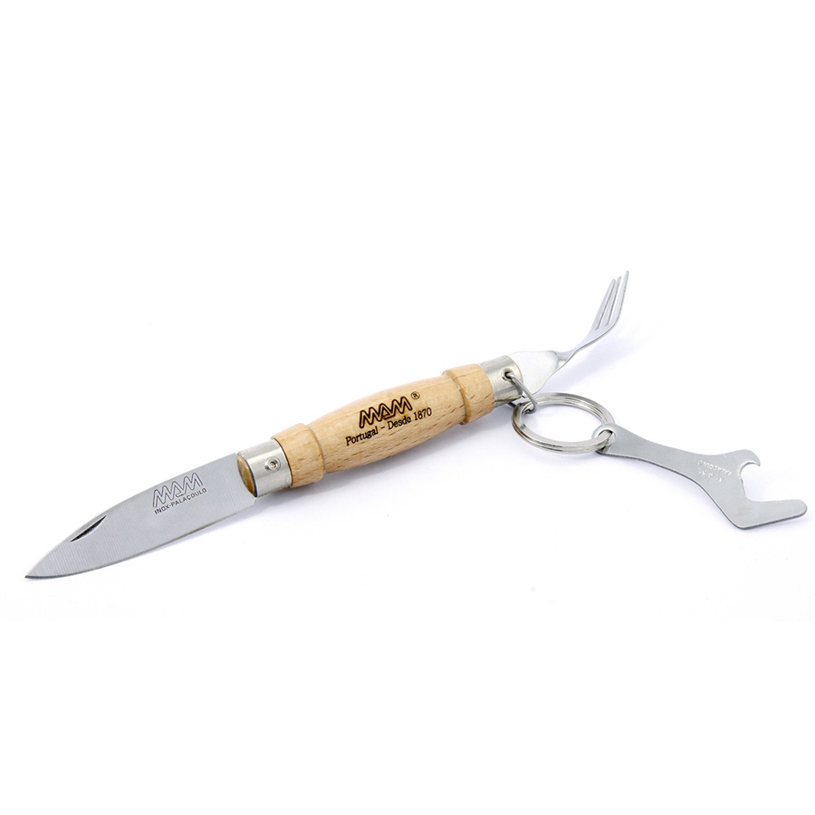 Zavírací nůž s vidličkou a otvírákem MAM Traditional 2023 6,1 cm buk