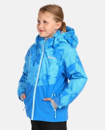 Dívčí lyžařská bunda Kilpi SAMARA-JG modrá na modelce z boku, s rukou v kapse. (1)