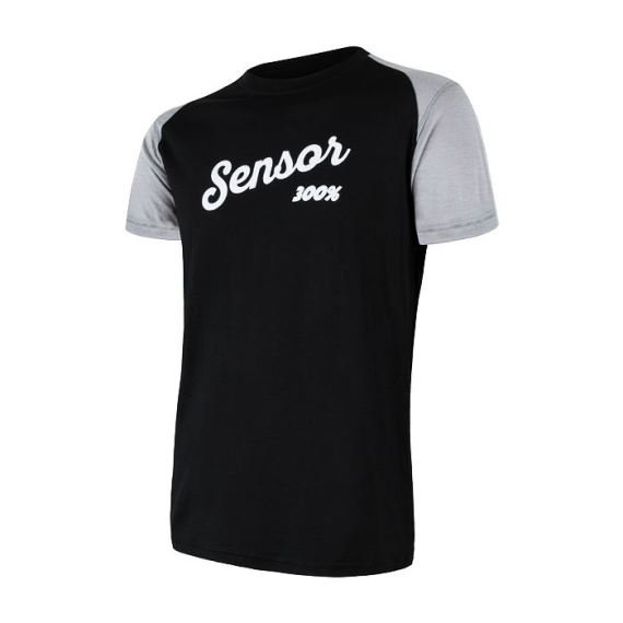 Pánské funkční tričko s krátkým rukávem a potiskem SENSOR Merino Active PT Logo černá/šedá