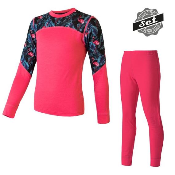 Dětský funkční set s dlouhým rukávem SENSOR Merino Impress magenta/floral