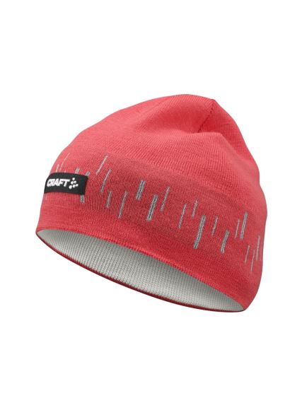 Čepice CRAFT ADV Nordic Training Merino červená, detailní pohled ze strany.