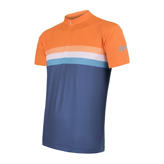 Pánský cyklistický dres s krátkým rukávem SENSOR Cyclo Summer Stripe modrá/oranžová M