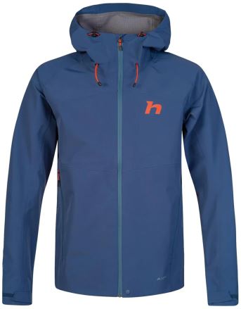 Přední pohled na modrou bundu Hannah ALAGAN pumpkin spice L s oranžovým logem.