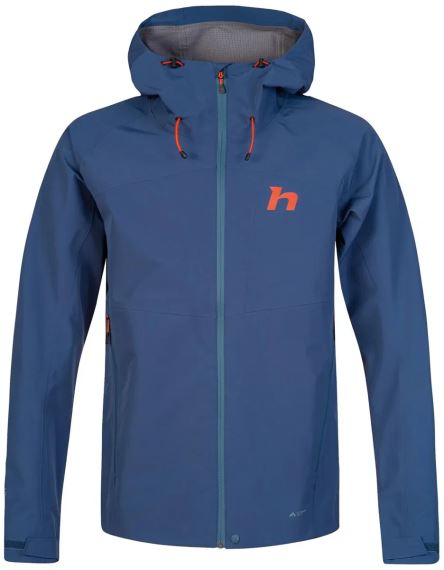 Přední pohled na modrou bundu Hannah ALAGAN pumpkin spice L s oranžovým logem.