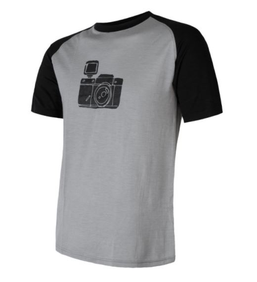 Pánské triko s krátkým rukávem Sensor Merino Active PT Camera šedá/černá