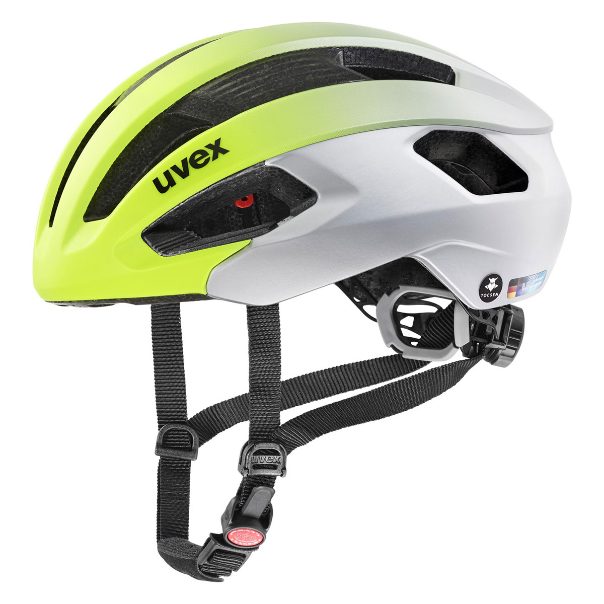 Cyklistická helma Uvex RISE CC TOCSEN, Neon Yellow - Silver Mat 52-56cm