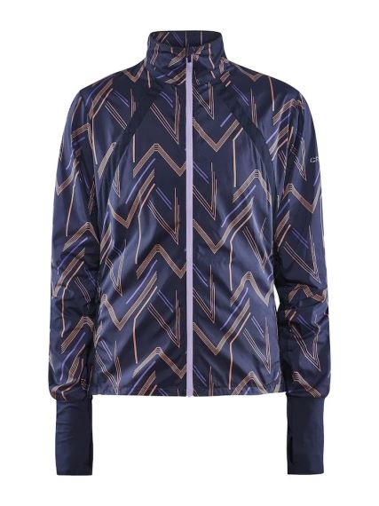 Dámská bunda CRAFT ADV Essence Wind vzorem s geometrickým vzorem, celkový pohled zepředu.