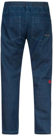 Zadní pohled na Kalhoty Rafiki ROCCA dark blue denim S s elastickým pasem a logem Rafiki na nohavici. (1)