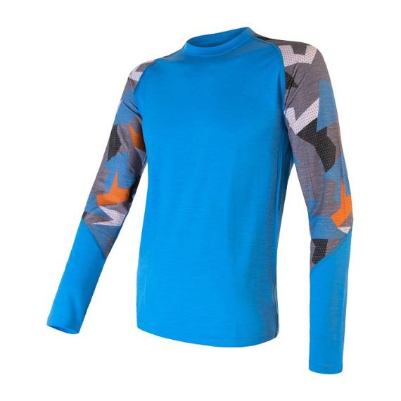Pánské funkční tričko s dlouhým rukávem SENSOR Merino Impress modrá/camo