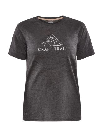 Dámské triko CRAFT ADV Trail Wool SS černá - celkový pohled na tmavě šedé triko s bílým potiskem.