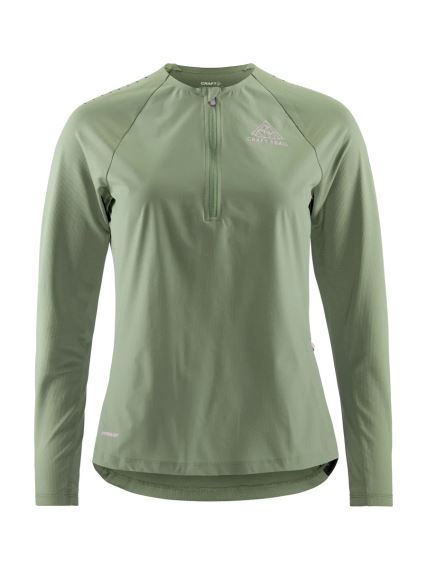 Dámské triko Craft PRO Trail Wind LS zelená, přední pohled na dlouhý rukáv.