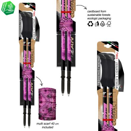 Trekové hole Fizan Compact MS magenta + šátek (2)