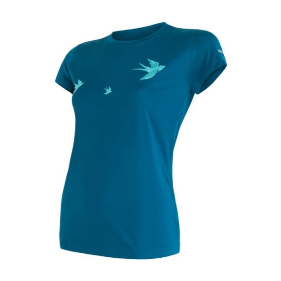 Dámské funkční tričko s krátkým rukávem a potiskem SENSOR Coolmax Fresh PT Swallow safír