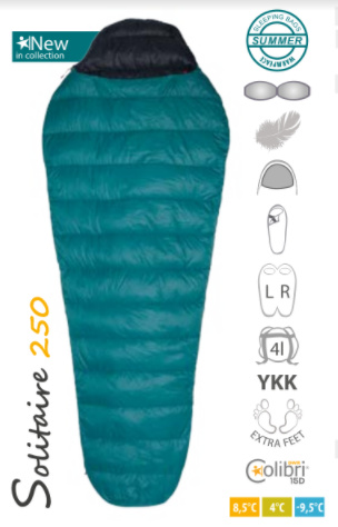 Spacák Warmpeace Solitaire 250 Extra Feet 170 cm teal green/black Pravý