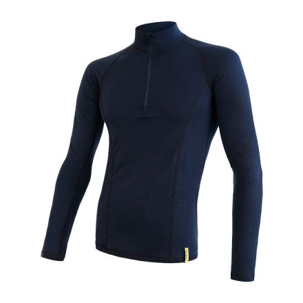 Pánské funkční tričko s dlouhým rukávem a zipem SENSOR Merino DF deep blu