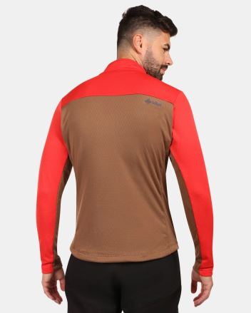 Pánská funkční mikina Kilpi ERIN černá 3XL na modelu zezadu, s červenými rukávy a hnědým tělem. (1)