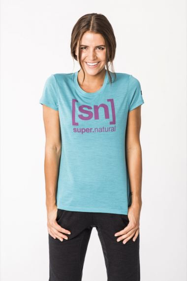 Dámské tričko [sn] super.natural W Essential I. D. Tee pagoda blue/rasperry rose logo