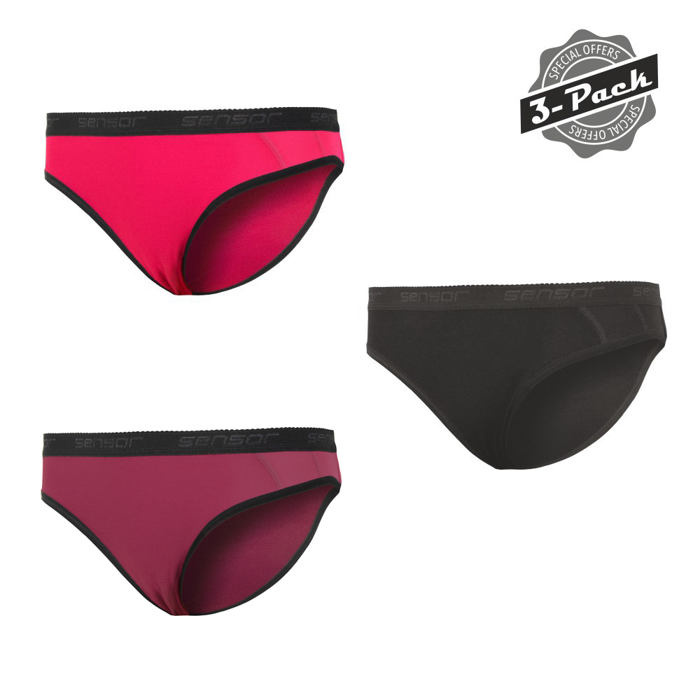 Dámské kalhotky SENSOR Double Face 3-Pack černá/lilla/magenta L