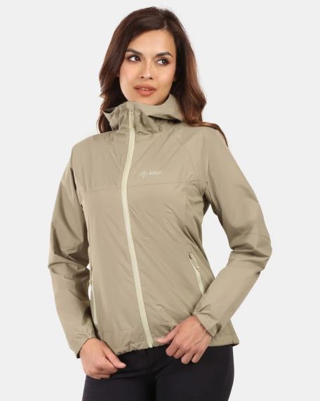 Dámská outdoorová bunda Kilpi SONNA-W khaki na modelce zepředu.