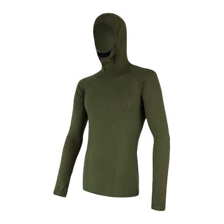 Pánské oboustranné funkční tričko s dlouhým rukávem a kapucí SENSOR Merino DF safari