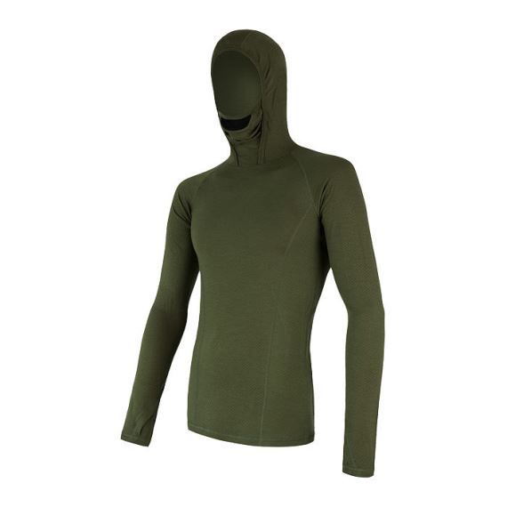 Pánské oboustranné funkční tričko s dlouhým rukávem a kapucí SENSOR Merino DF safari