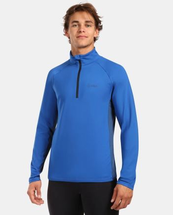 Pánské funkční tričko Kilpi WILLIE-M černá 3XL, zobrazené na modelovi v modrém provedení s krátkým zipem u krku.