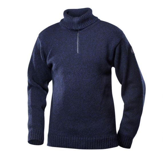 Unisex turistický svetr Devold Nansen Wool Zip Neck Dark Blue Melange