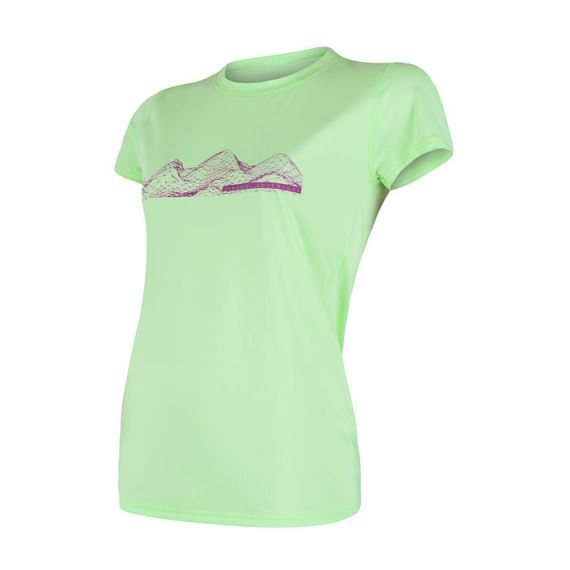 Dámské funkční tričko s krátkým rukávem a potiskem SENSOR Coolmax Fresh PT Mountains sv. zelená