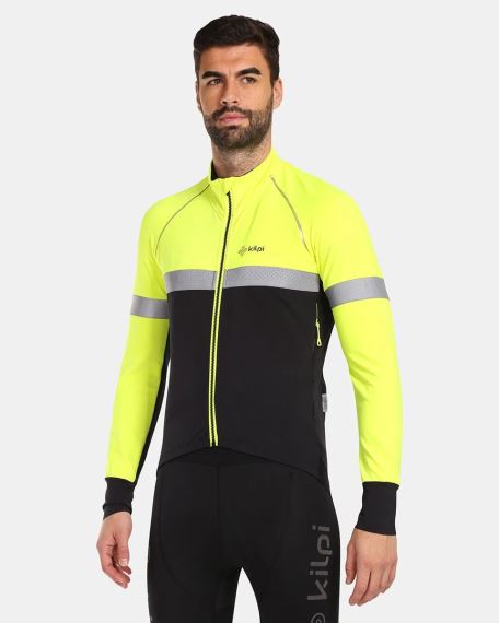Pánská cyklistická bunda Kilpi NERETO-M žlutá na modelu, focená zepředu.
