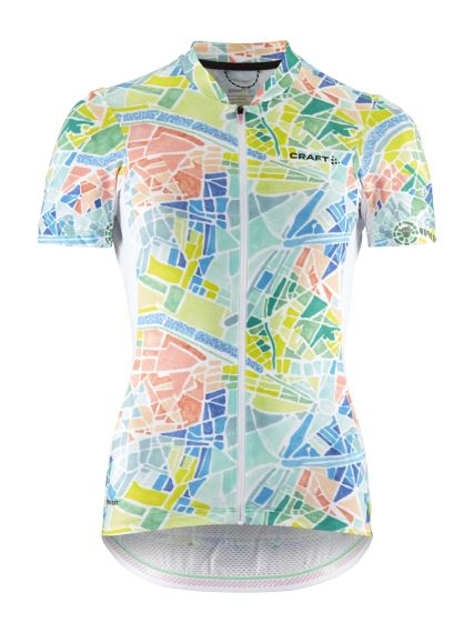 Dámský cyklodres Craft ADV Endur Graphic bílá – celkový pohled na cyklistický dres s barevným vzorem.