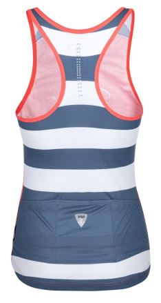 Zadní pohled na Dámské tílko Kilpi VAI-W korálová s pruhovaným designem a racerback střihem. (1)
